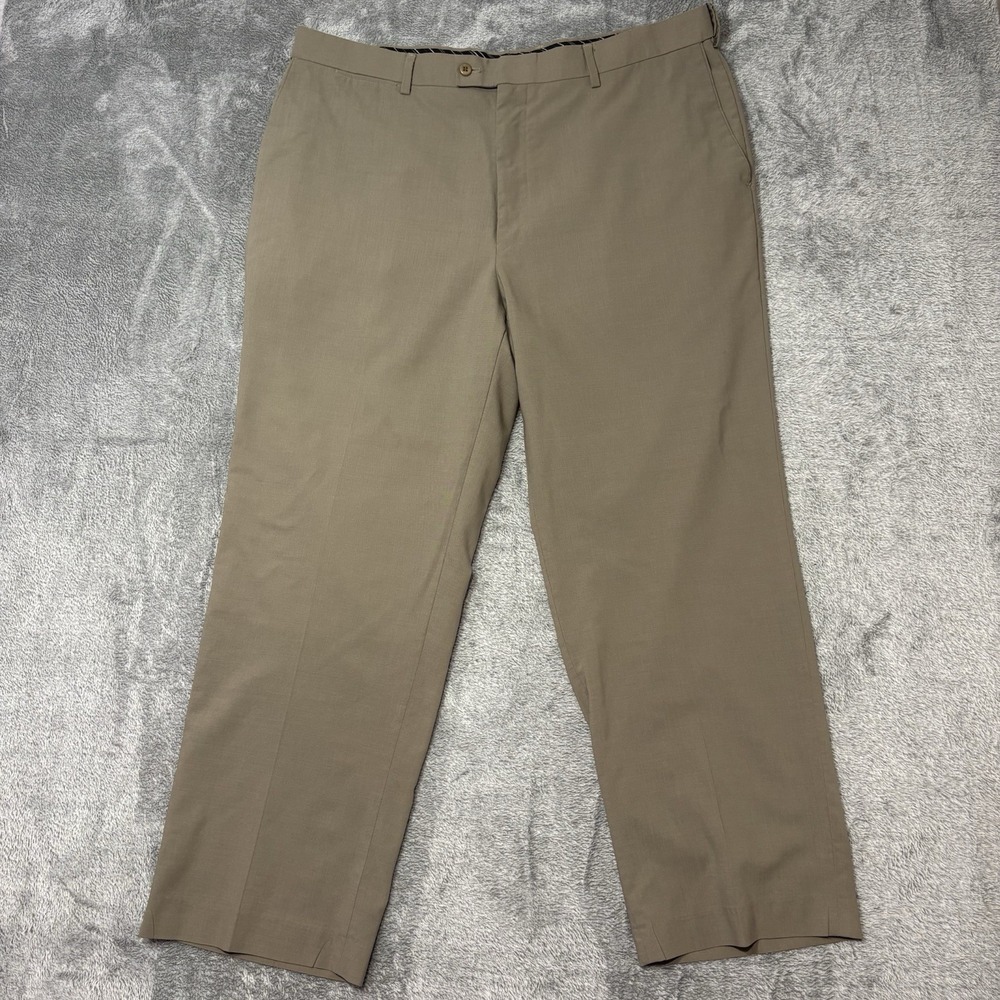 Louis Raphael Luxe Dress Pants Mens 40x30 Tan Wool Flat Front Classic